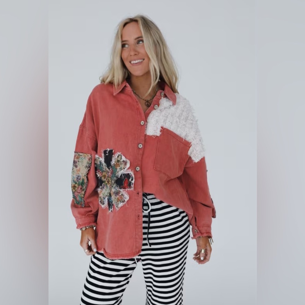 Pol Emberline Patch Button Down Shirt, Brick, Siz… - image 5